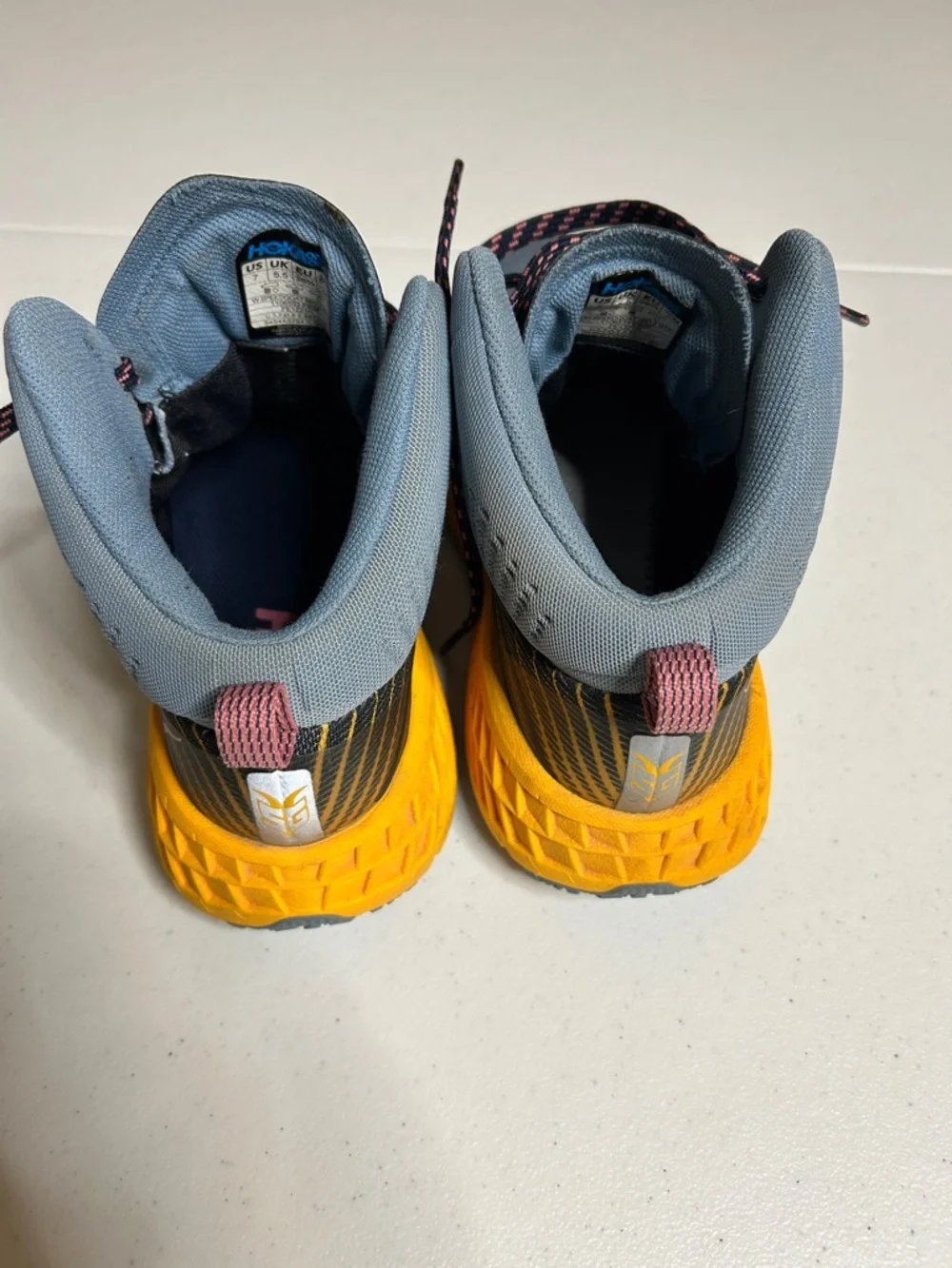 Hoka One One Gray and Yellow Trail Running Shoes SIZE 7